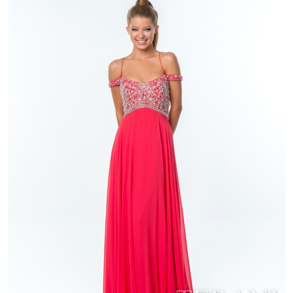 Terani Couture Coral Embellished Maxi Prom Gown Size 0